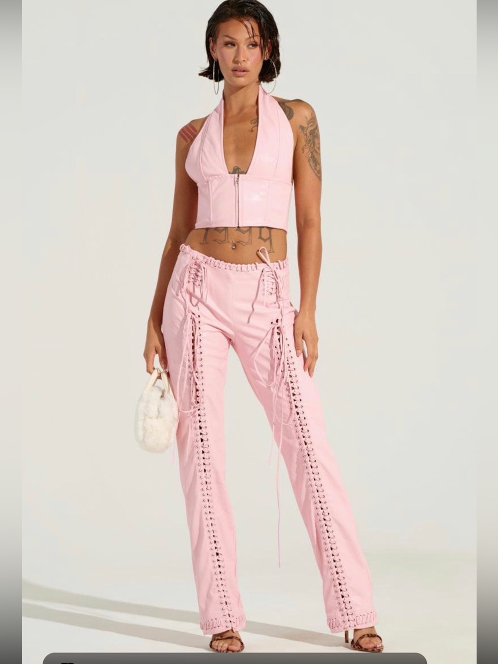Akira- Pink Lace-Up Women's Pants
